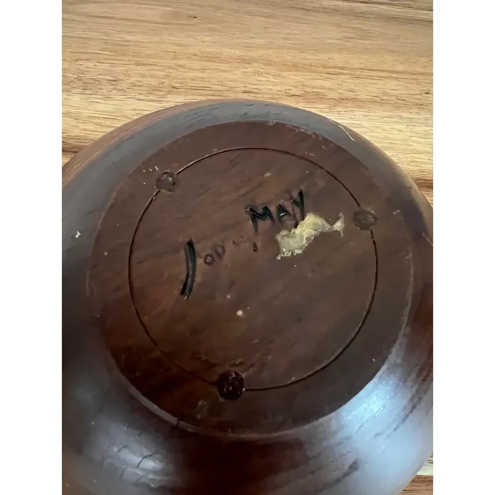 Vintage Signed John May Hand Turned Teak Bowl Jackson NH JL